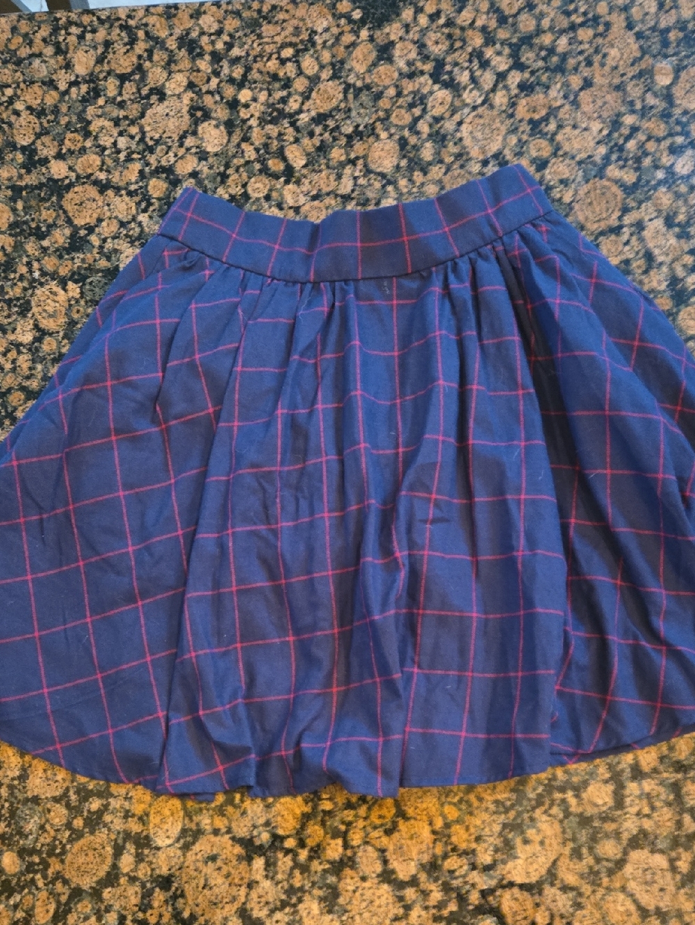 Blue Plaid Gathered Women's Skirt with Pink Windowpane Lines
